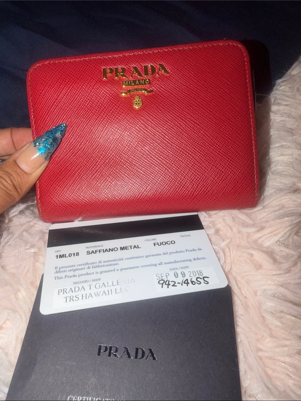 Authentic Prada Red Leather Shoulder Bag & Matching Wallet Set